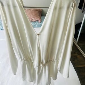 Rip Curl Ivory Long Sleeve Romper Jumpsuit - AU 12 (US 8 / Medium) Boho V Neck